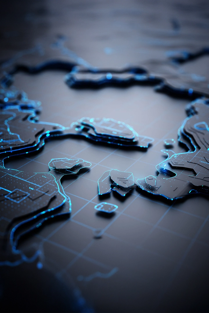 Abstract Landscape background - 3d rendered image of topology structure map. Virtual reality technology concept.Communication network concept